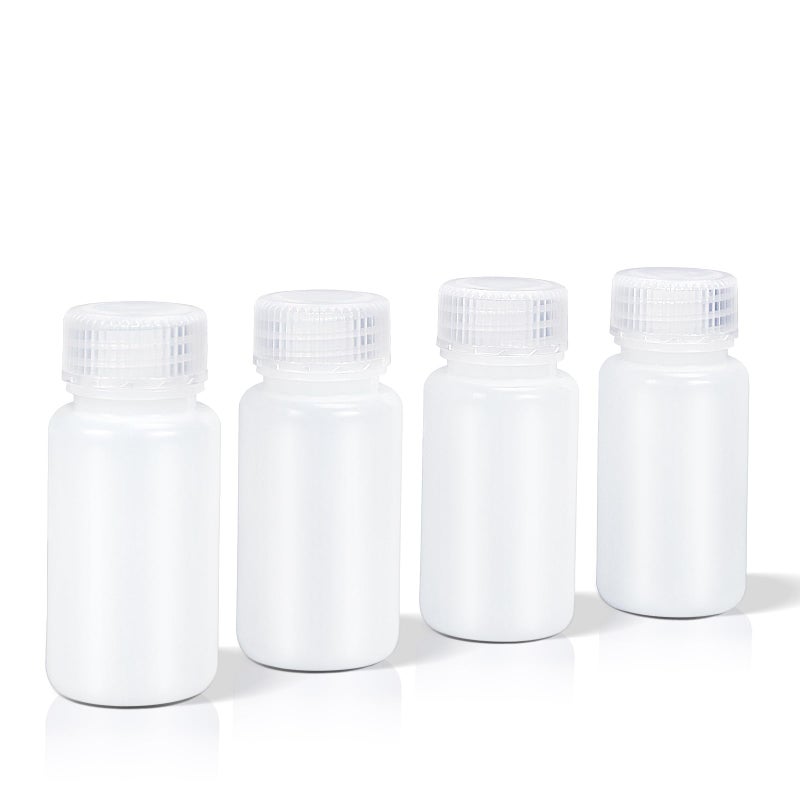 DEMORA 2 oz Small Plastic Bottles with Caps, Airtight Refillable Wide Mouth Travel Bottles for Toiletries, HDPE Food Grade Plastic Containers for Liquids Pill Sample Lab Reagent (Translucent, 4 Pcs) - Image 1